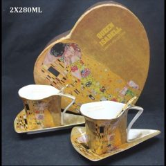   P&P Porceláncsésze+alj háromszögű, 2 személyes, 225ml, Klimt:The Kiss