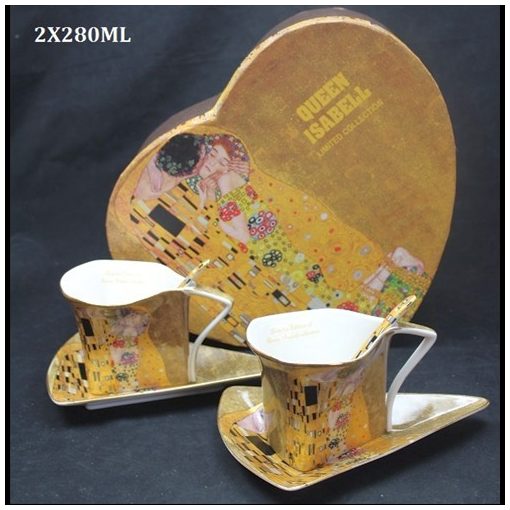 P&P Porceláncsésze+alj háromszögű, 2 személyes, 225ml, Klimt:The Kiss