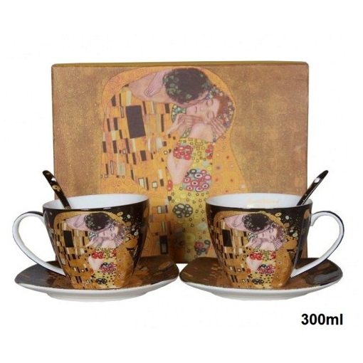 P&P Porceláncsésze+alj kanállal, 2 személyes, 300ml, Klimt:The Kiss