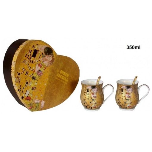 P&P Porcelán bögreszett kanállal 2db-os, korsóforma, 350ml, Klimt:The Kiss