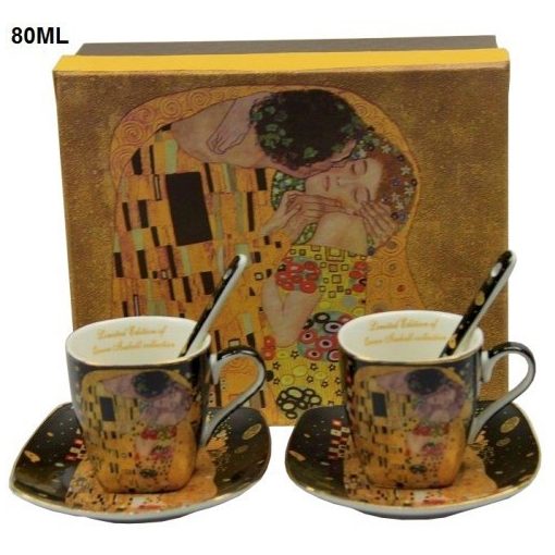 P&P Porceláncsésze+alj, 80ml, kanállal, 2 személyes, Klimt: The Kiss