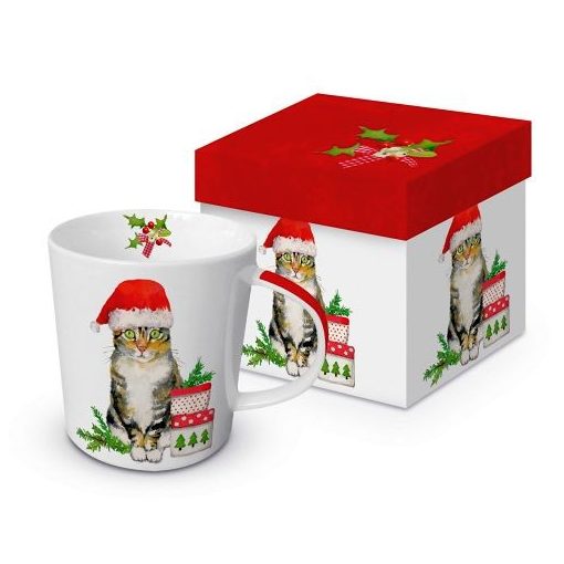 Porcelánbögre 0,35L, dobozban, Christmas Kitty