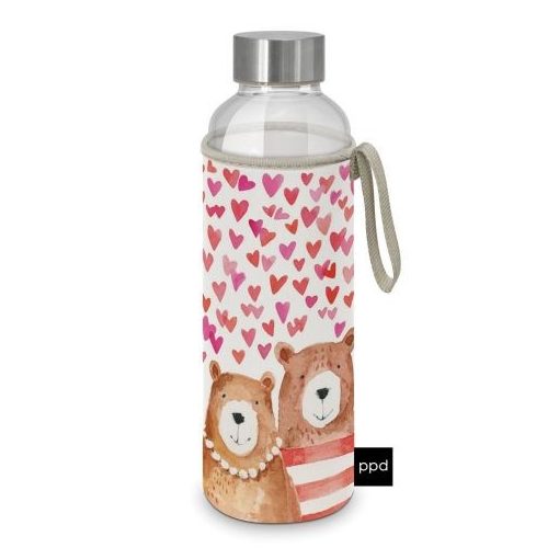 Üvegflaska borosilicate üveg, neoprén védőhuzattal, 550ml, Love Bears