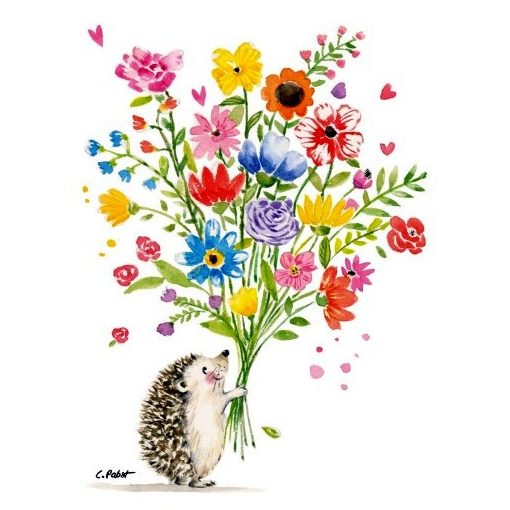 PPD Hedgehog with flowers papírszalvéta 33x33cm, 20db-os