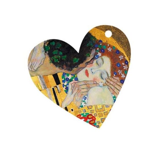 Ajándékkísérő kártya, papír, 10db-os, szív, Klimt: The Kiss