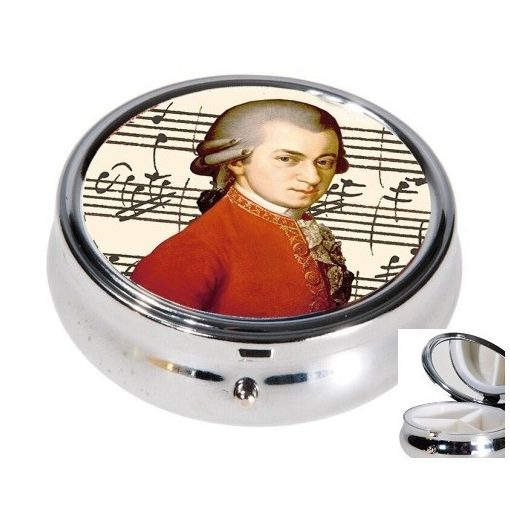 Gyógyszeres fémdoboz 3 fakkos 6x2,1cm, Mozart