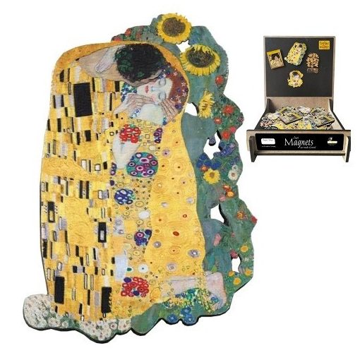 Hűtőmágnes (MDF lap) 5,5x7,5cm, Klimt: The Kiss mit Sonnenblumen