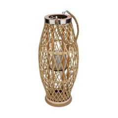 Rattan lantern, üveg belsővel,20x20x46cm