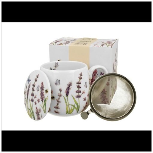 Duo Gift Porcelánbögre tetővel, fémszűrővel, 400ml, dobozban, Classic Lavender