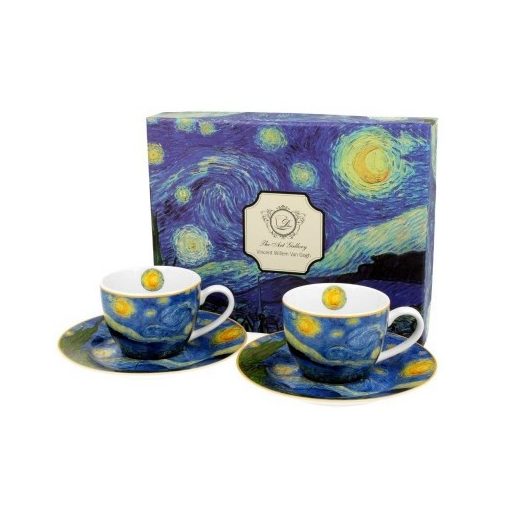 Porceláncsésze + alj 110ml, 2 személyes dobozban, Van Gogh: Csillagos éj