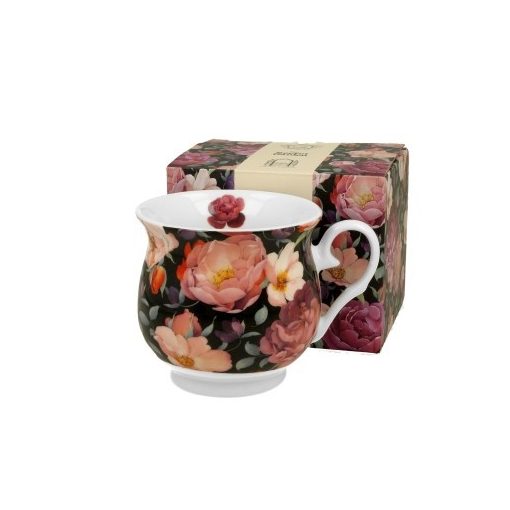 Duo Gift Porcelánbögre 400ml, dobozban, Spring Roses Black