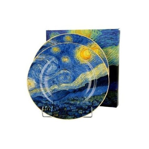 Porcelán desszerttányér 2 db-os szett, dobozban,19cm, Van Gogh: Csillagos Éj