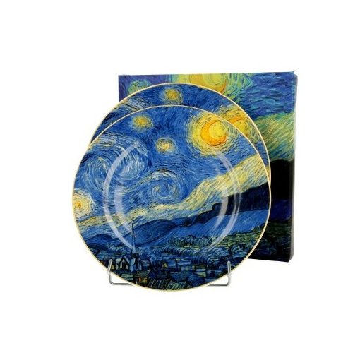 Porcelán desszerttányér 2 db-os szett, dobozban,19cm, Van Gogh: Csillagos Éj