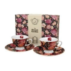   Duo Gift Porceláncsésze+alj, 100ml, 2 személyes, dobozban, Spring Roses Black