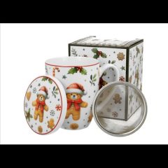   Duo Gift Porcelánbögre tetővel, fémszűrővel, 360ml, dobozban, Christmas Cuties