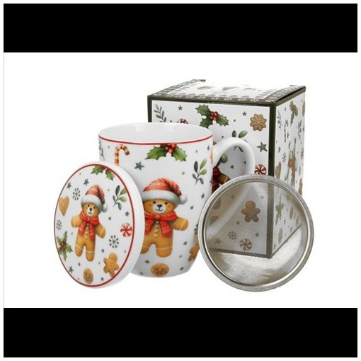 Duo Gift Porcelánbögre tetővel, fémszűrővel, 360ml, dobozban, Christmas Cuties