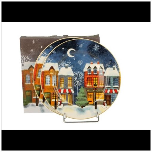 Duo Gift Porcelán desszerttányér szett, 2db-os, 19cm, dobozban, Christmas City