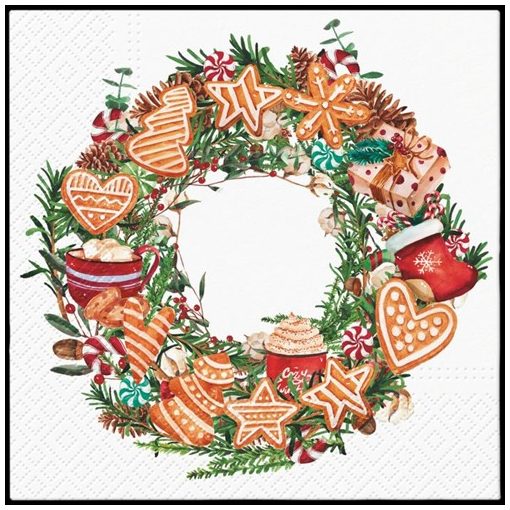 PAW Gingerbread Wreath papírszalvéta 33x33cm, 20db-os