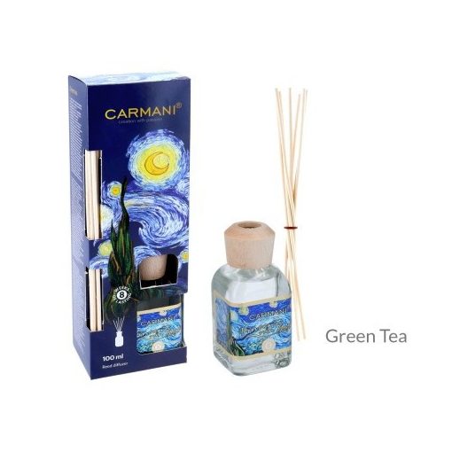 Szobaillatosító 100ml, Van Gogh: Csillagos éj dobozban, rattanpálcikával, Green Tea