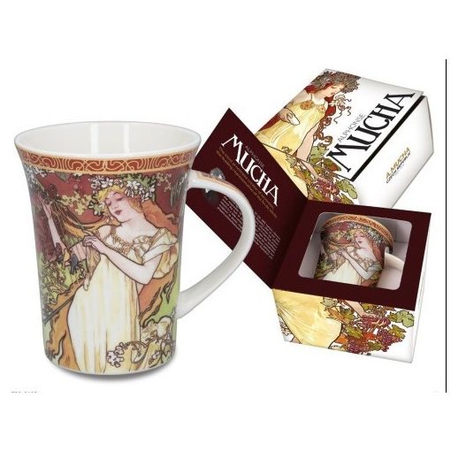 Porcelánbögre 400ml, Mucha: Nyár