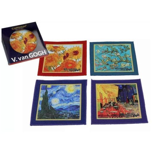 Carmani Szövött jellegű poháralátét 4 db-os szett, 10,5x10,5cm , polyester, Van Gogh:vegyes