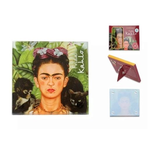 Üveg poháralátét 10,5x10,5cm Frida Kahlo: Önarckép tövisnyaklánccal és kolibrivel