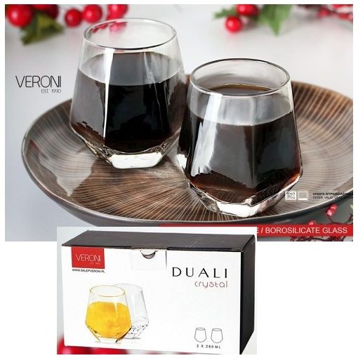 Veroni Duali Crystal szögletes üvegpohár 2 db-os szett, 280ml