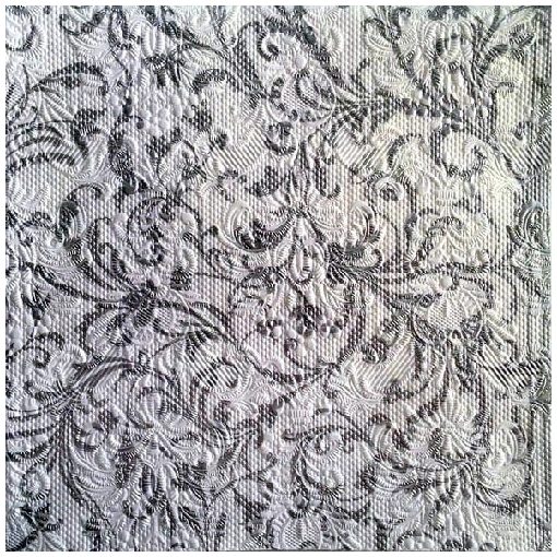 Elegance Damask white silver dombornyomott papírszalvéta 33x33cm, 15db-os