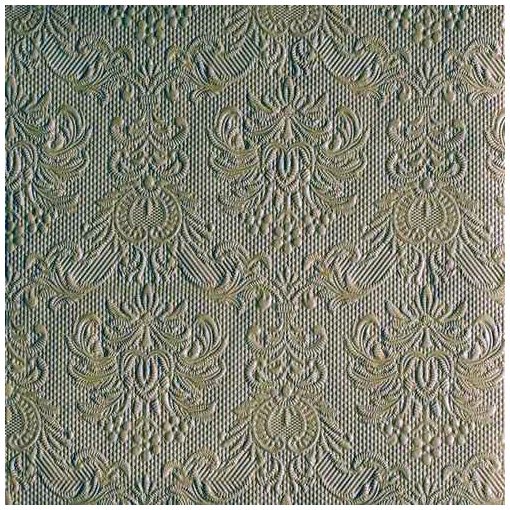 Elegance Olive Green dombornyomott papírszalvéta 40x40cm, 15db-os