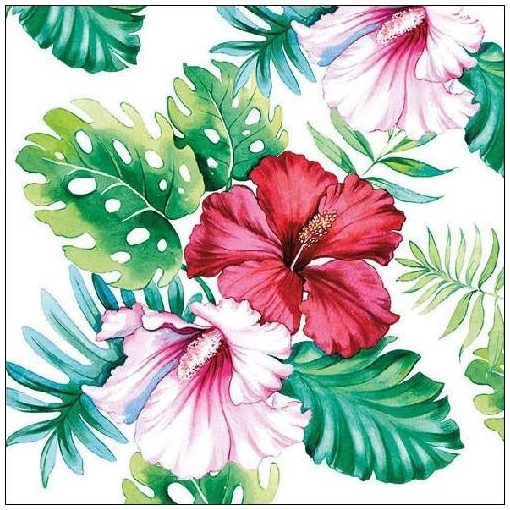 Hibiscus Floral White papírszalvéta 33x33cm, 20db-os