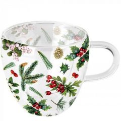   Winter greenery white duplafalú borosilicate üvegcsésze 0,25l