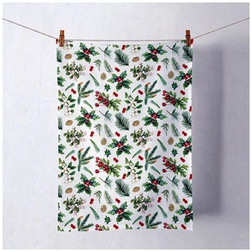 Winter greenery white konyharuha 50x70cm, 100%pamut