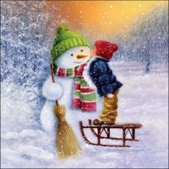 Child kissing snowman papírszalvéta 33x33cm, 20db-os