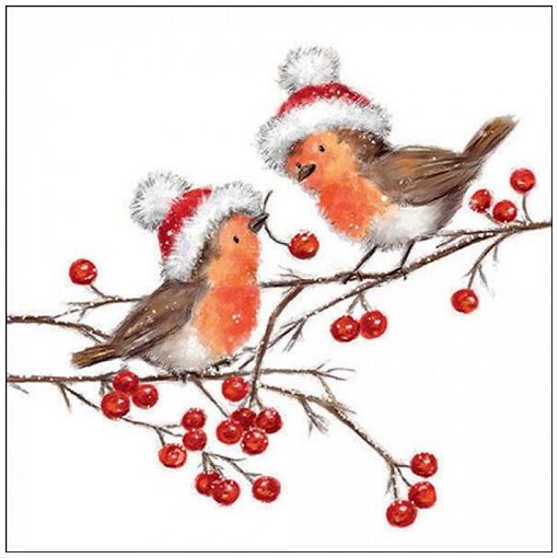 Ambiente Christmas robins white papírszalvéta 33x33cm, 20db-os