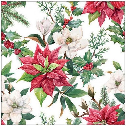 Ambiente Christmas florals papírszalvéta 33x33cm, 20db-os