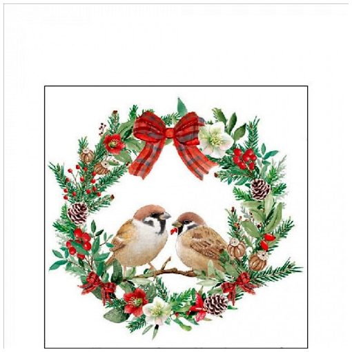 Ambiente Sparrows in wreath papírszalvéta 25x25cm, 20db-os