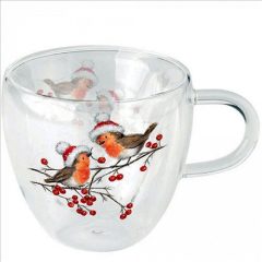   Ambiente Christmas robins white duplafalú borosilicate üvegcsésze 0,25L