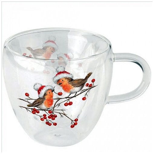 Ambiente Christmas robins white duplafalú borosilicate üvegcsésze 0,25L