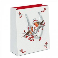   Ambiente Christmas robins white papír ajándéktáska 22x13x25cm