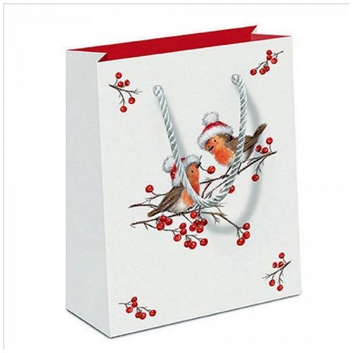 Ambiente Christmas robins white papír ajándéktáska 22x13x25cm