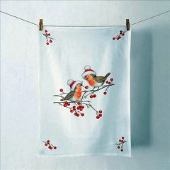   Ambiente Christmas robins white konyharuha 50x70cm, 100% pamut