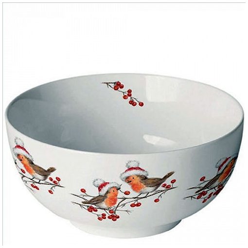 Ambiente Christmas robins white porcelántál 6,5x14cm