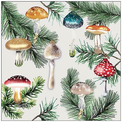 Ambiente Mushroom ornaments white papírszalvéta 33x33cm, 20db-os