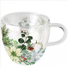   Ambiente White poinsettia duplafalú borosilicate üvegcsésze 0,25L