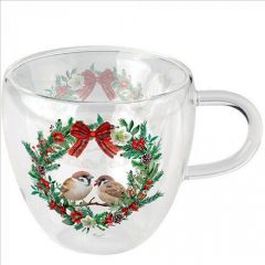   Ambiente Sparrows in wreath duplafalú borosilicate üvegcsésze 0,25L