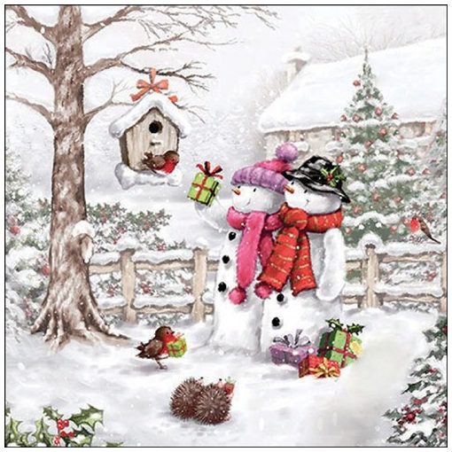 Ambiente Snowmen bringing gifts papírszalvéta 33x33cm, 20db-os