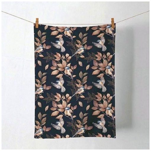 Lovely chickadee black konyharuha 50x70cm, 100% pamut