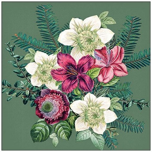 Ambiente Azalea and helleborus green papírszalvéta 33x33cm, 20db-os