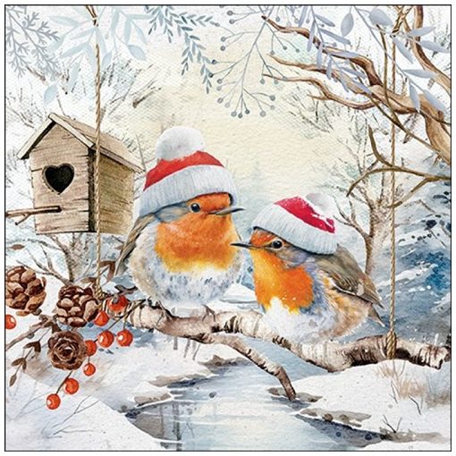 Ambiente Robins in winterland papírszalvéta 33x33cm, 20db-os