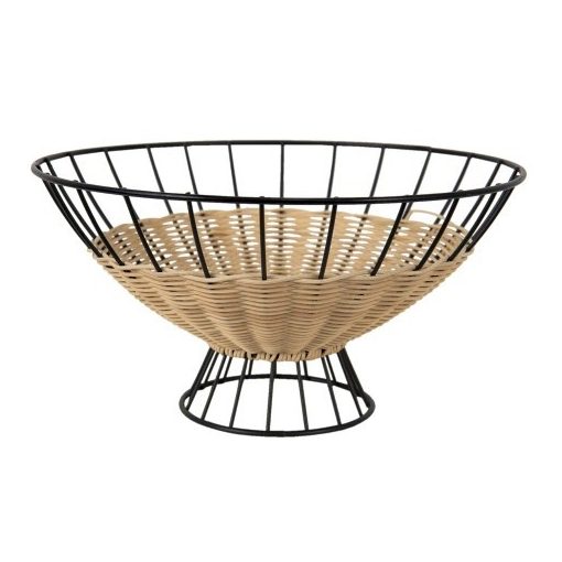 Fém asztali kosár 19x15cm, rattan betéttel